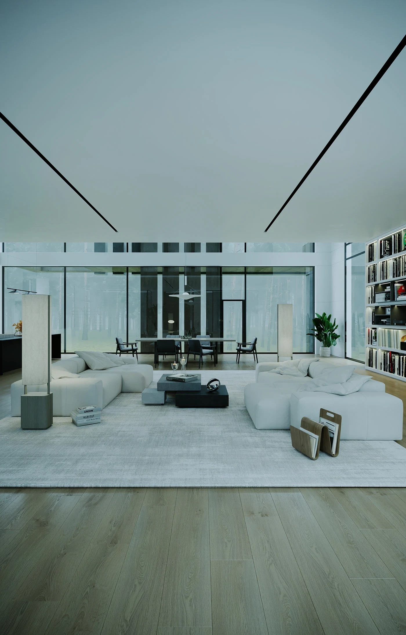 Cream Nami modular in a modern open-plan home with a long ceiling and timber floors