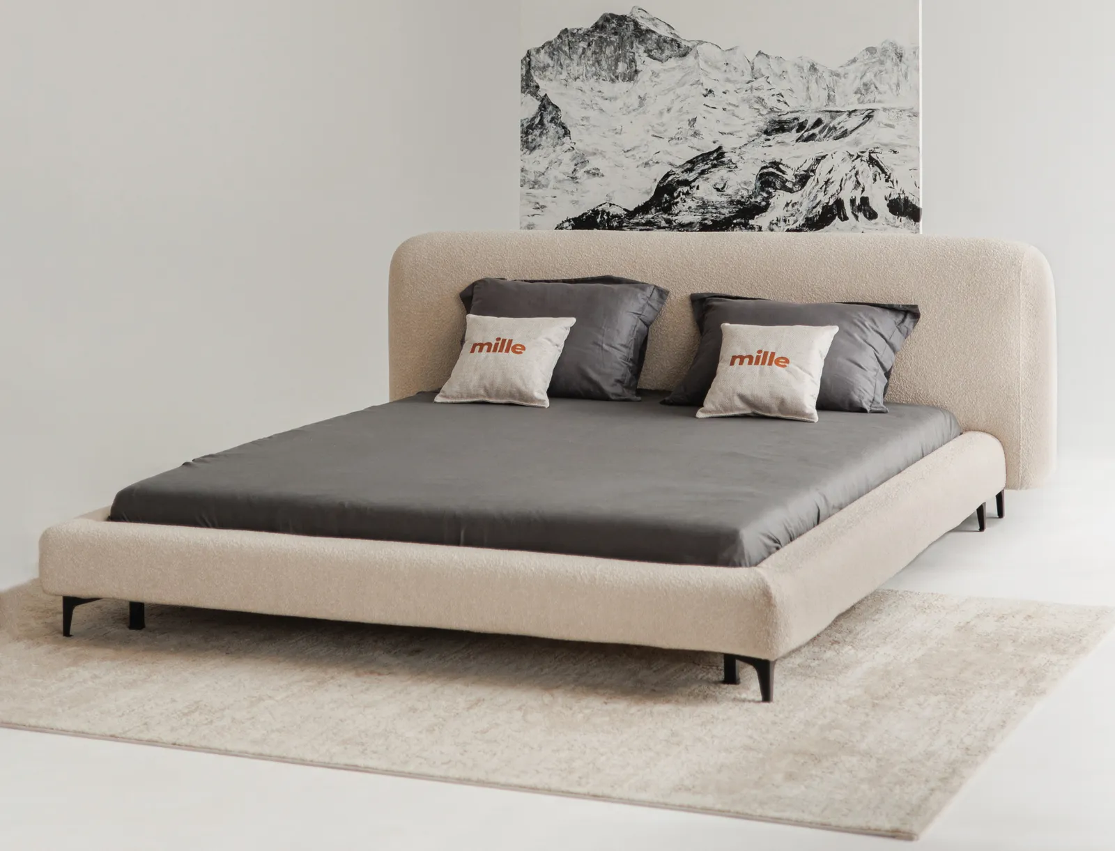 Fresco, Arched boucle bed on legs
