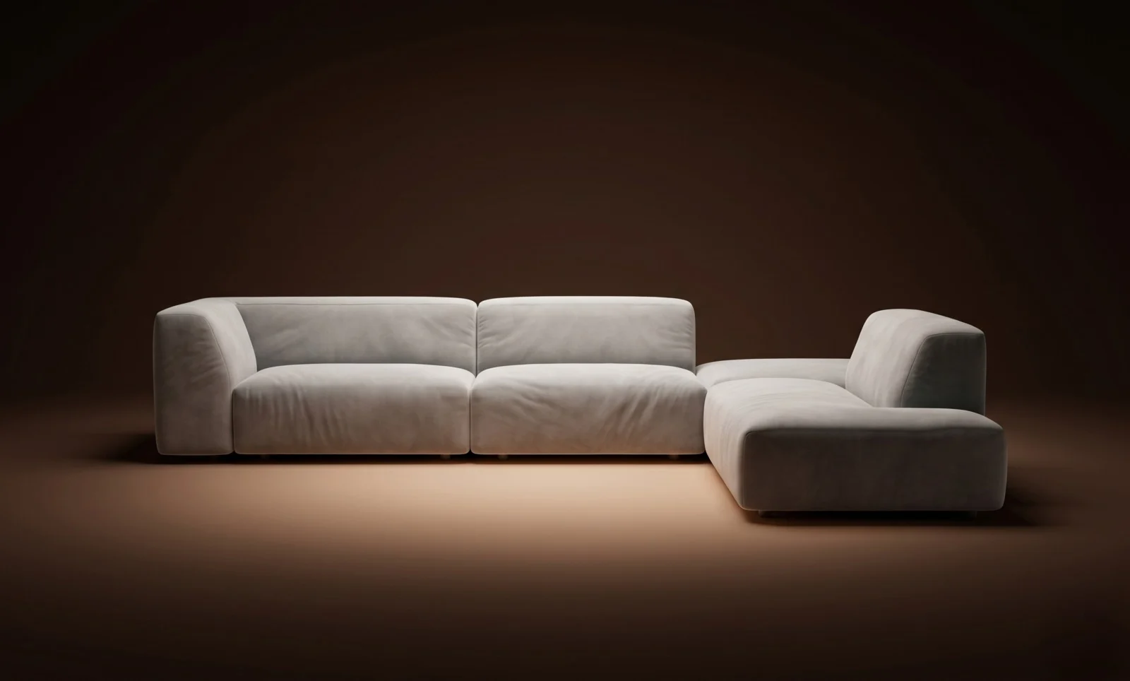 Open three-piece Kingston configuration with armchair, ottoman and chaise spaced apart