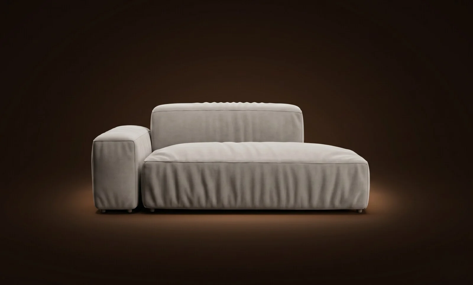 Cream Milano in a two-seater plus chaise configuration on a dark spotlit stage