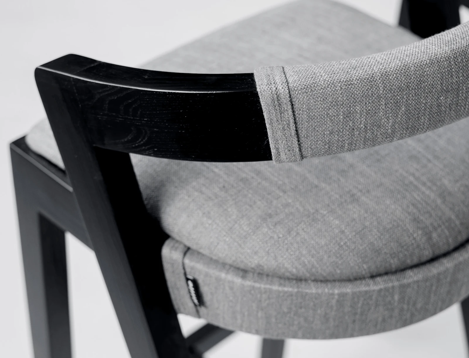 Close detail of the Baffi round upholstered seat in the studio