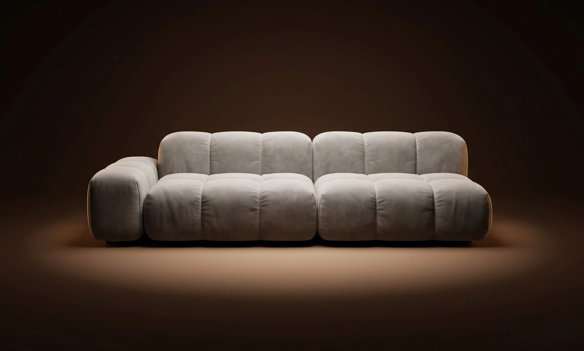 Cream Nami in a straight three-seater configuration on a dark spotlit stage